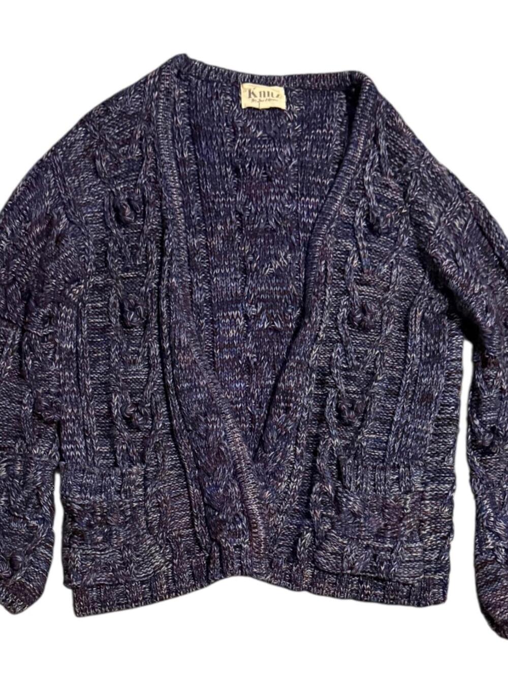 Knit Los Angeles chunky cable knit balloon sleeve cardigan sweater boho Med.